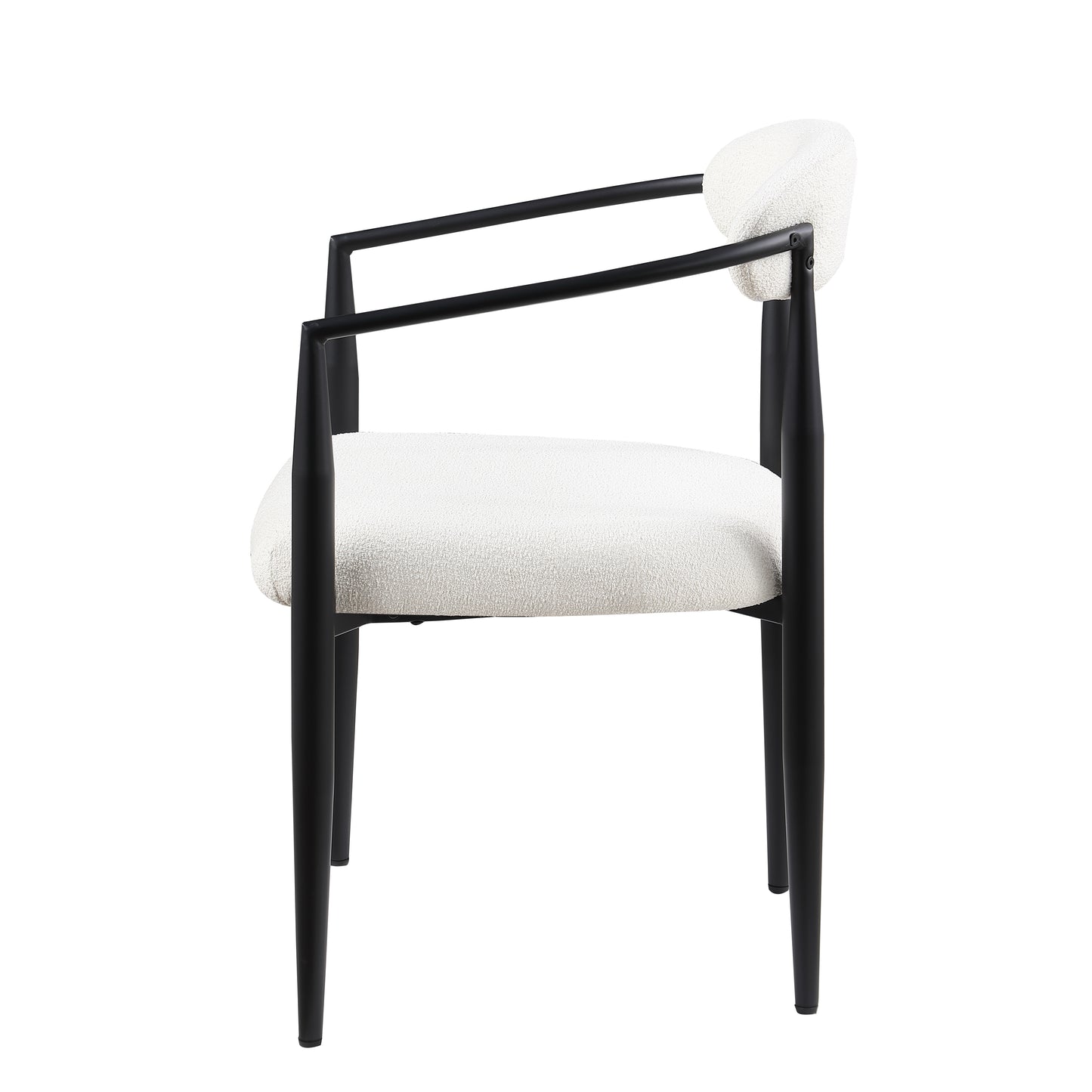 Modern armchair with white boucle fabric seat and back