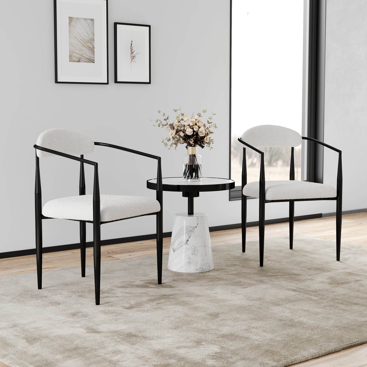 Modern boucle armchair with black metal frame