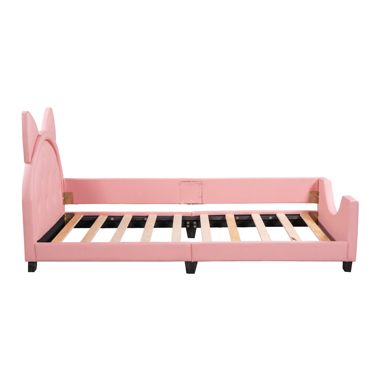 Pink upholstered twin daybed with cat ear headboard