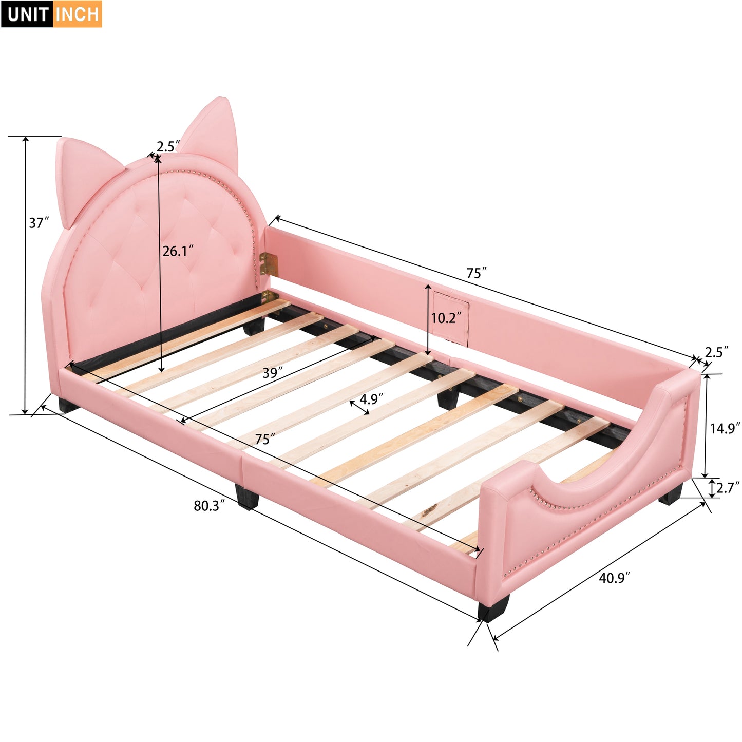 Pink velvet twin bed with cat ears headboard