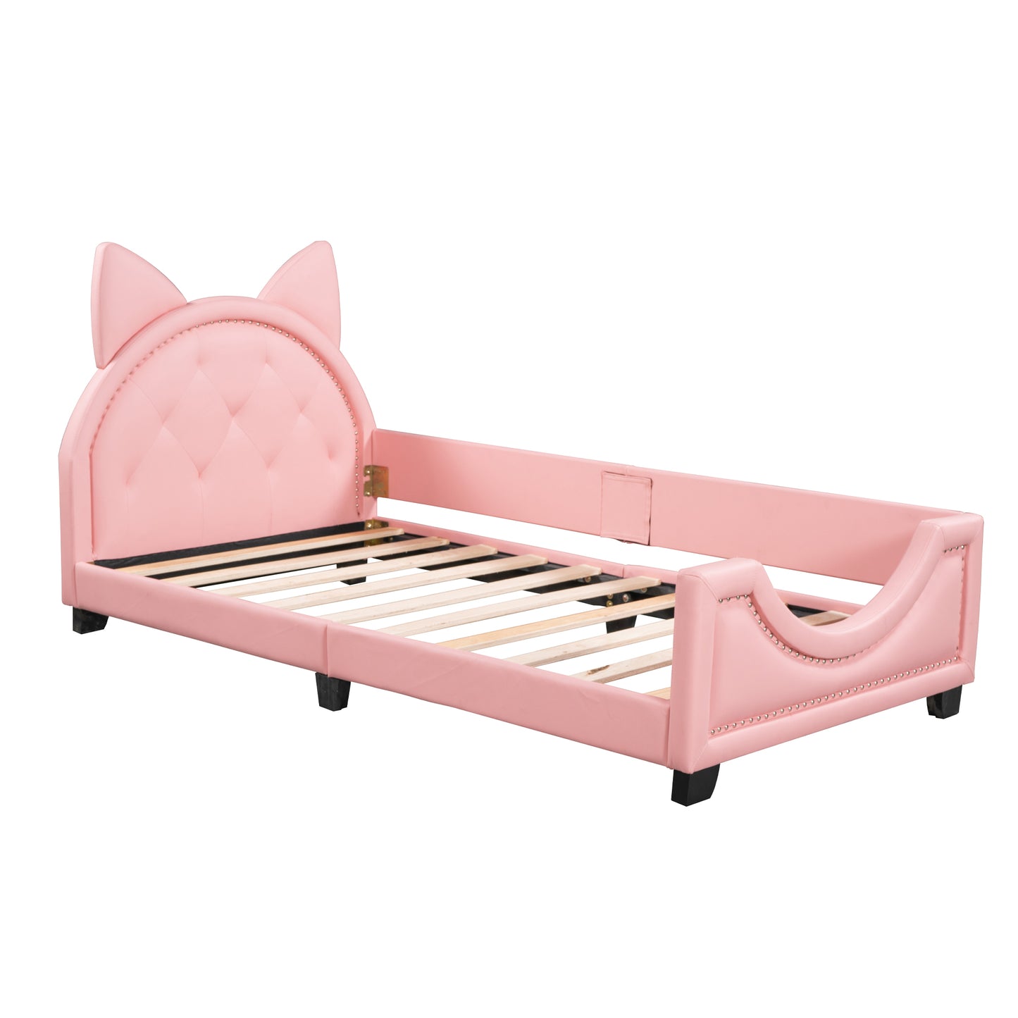 Pink velvet twin bed with cat ears