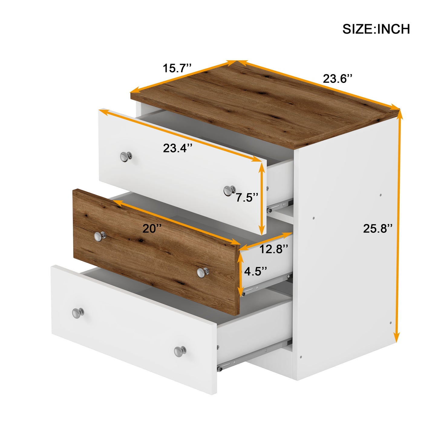 White and wood grain bedside table