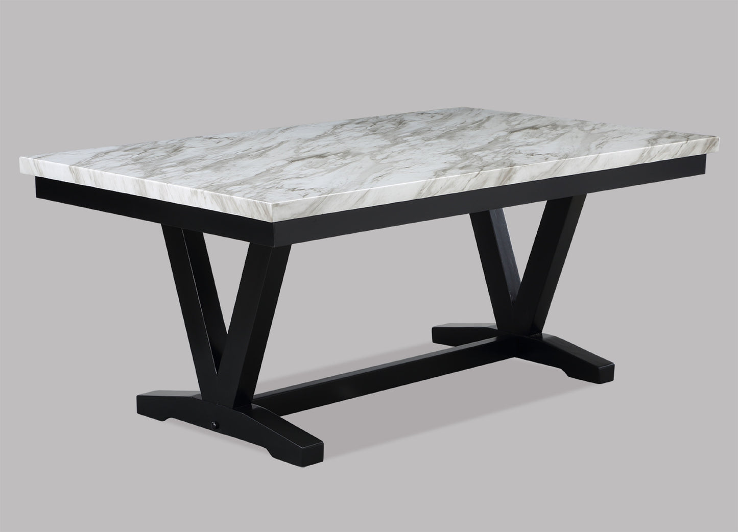 Rectangular marble dining table with black pedestal base