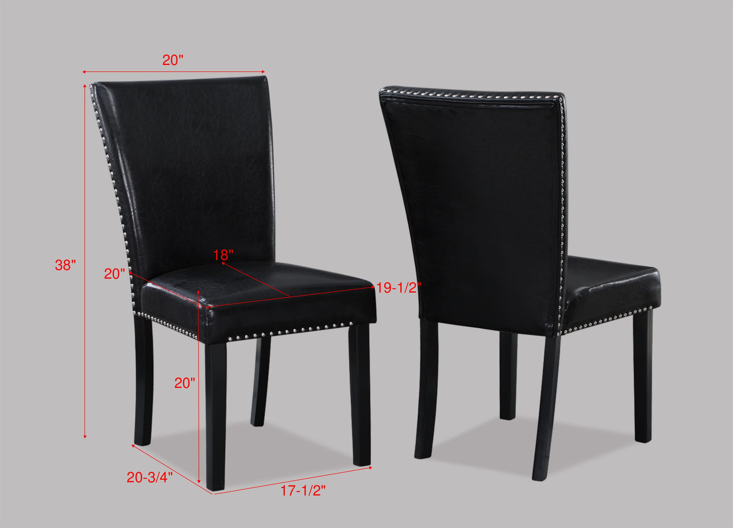 Black faux leather dining chair with silver nailhead trim