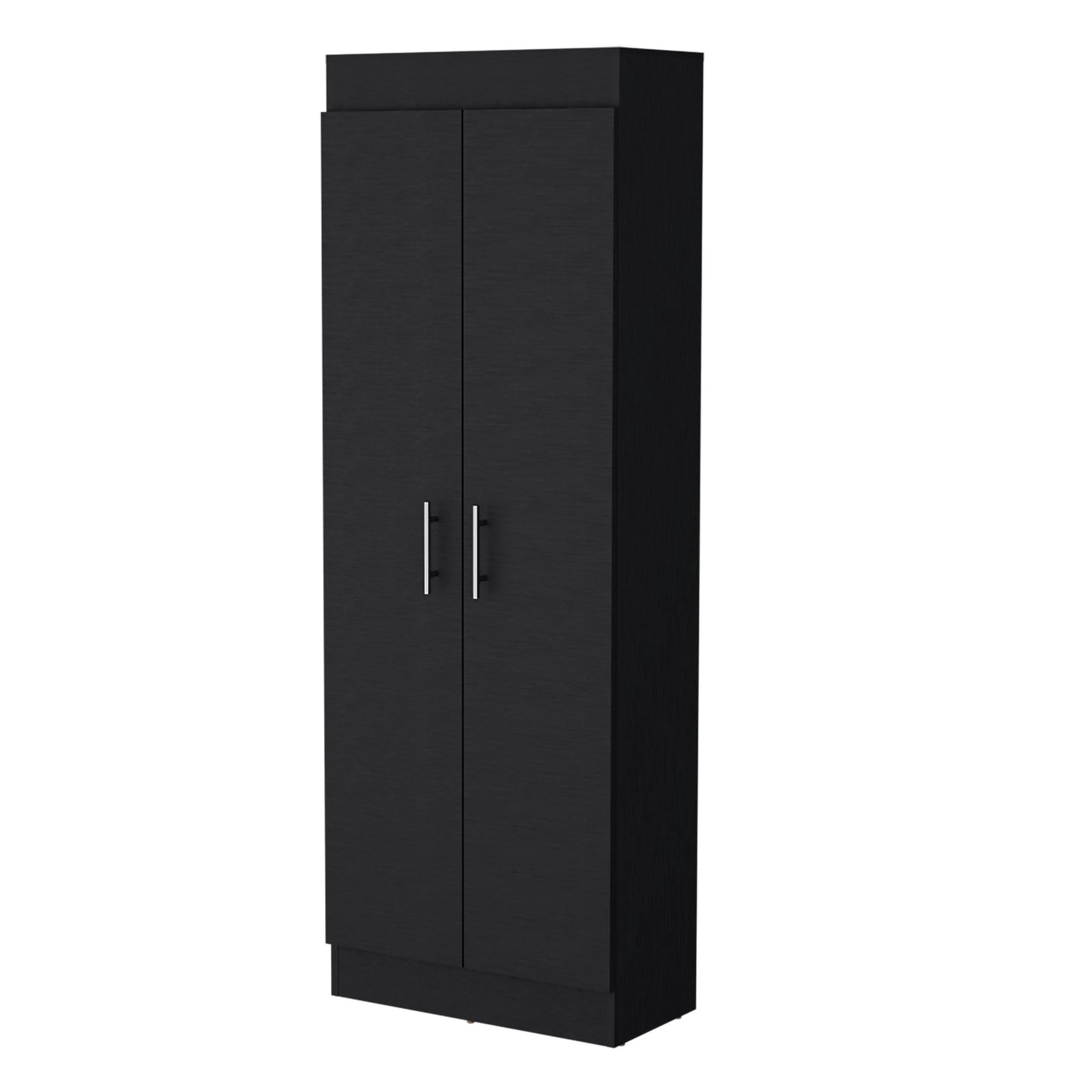 Black twodoor wardrobe with silver bar handles