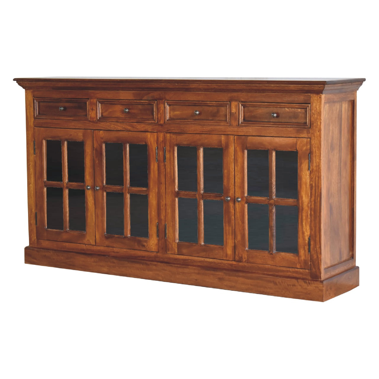 Wooden sideboard with glass doors and drawers