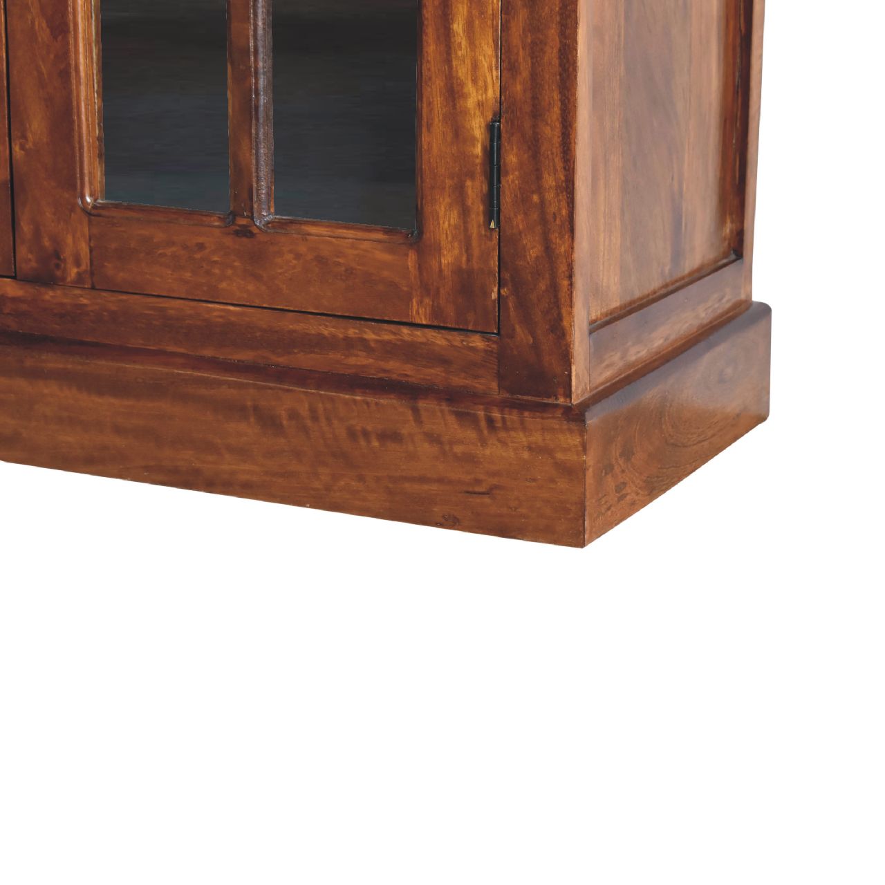 Antique wooden display cabinet corner with glass door