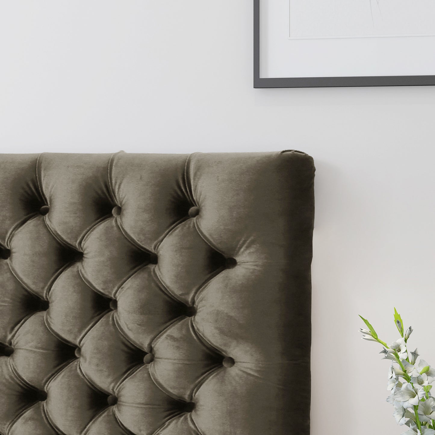 Taupe velvet tufted headboard