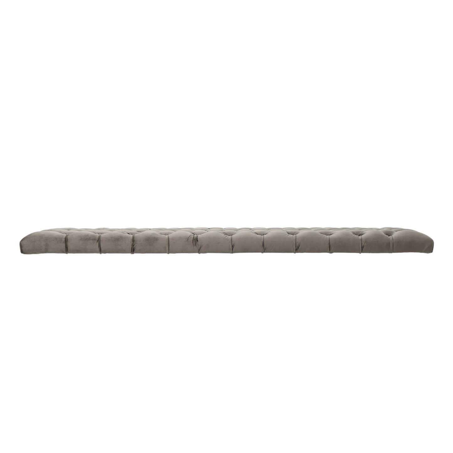 Gray velvet tufted bench with button details