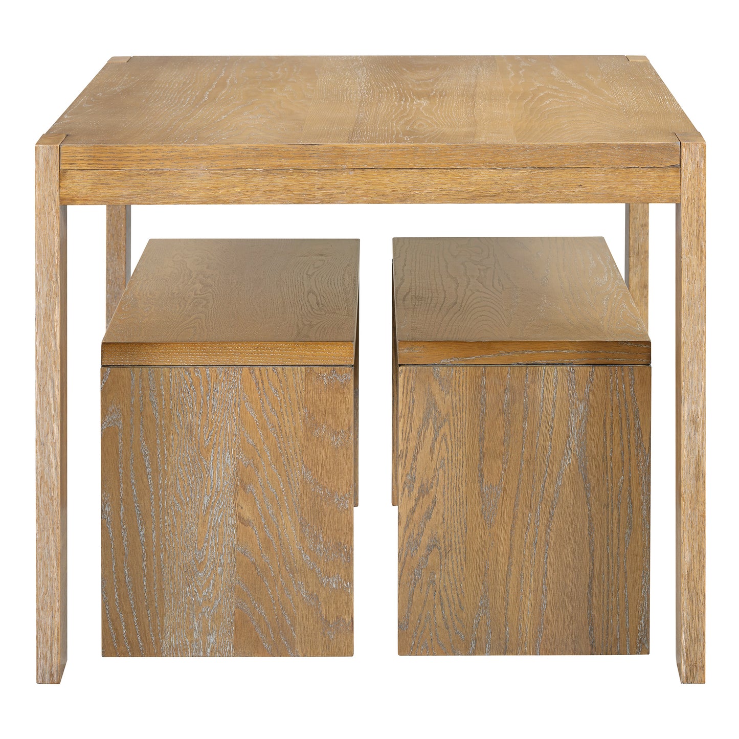 Modern oak dining table with two hidden storage benches