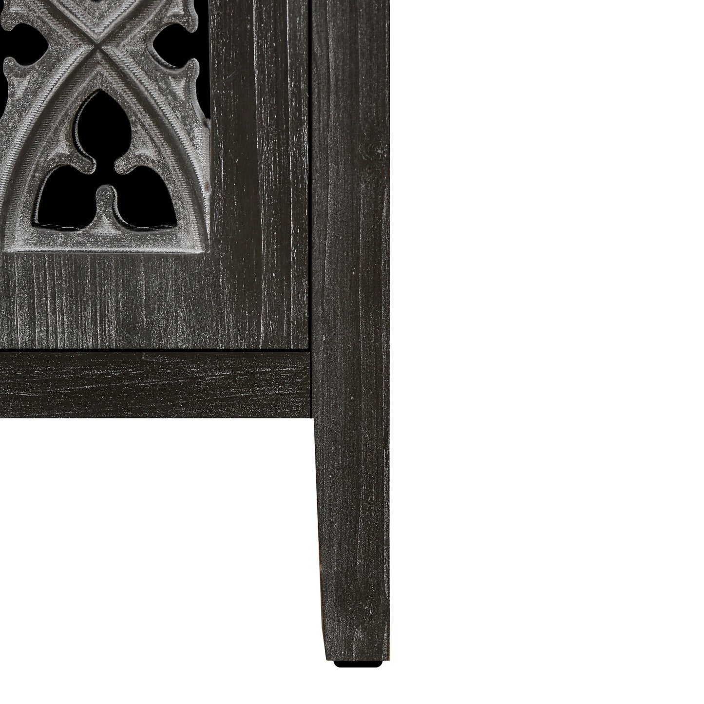 Dark wood cabinet with gothic overlay detail