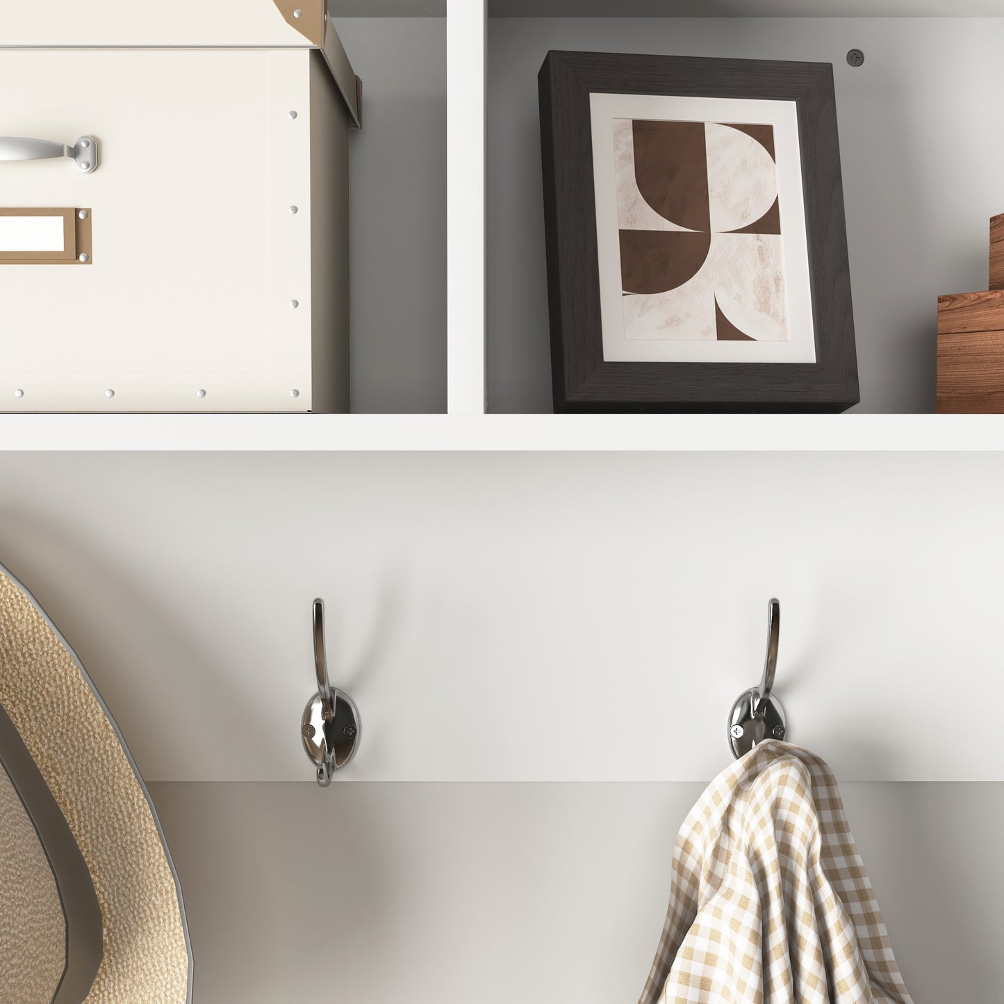 Cream metal storage box with silver handle
