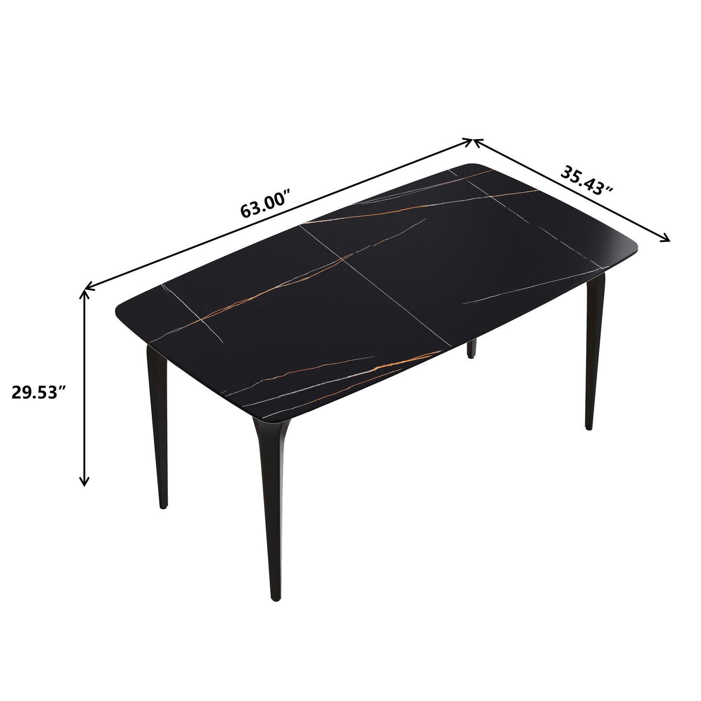 Black sintered stone dining table with subtle gold veining
