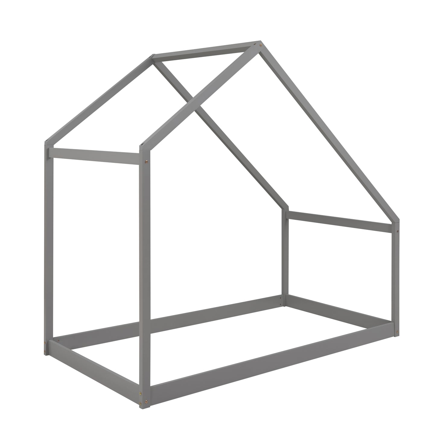 Gray wooden house bed frame with roof structure