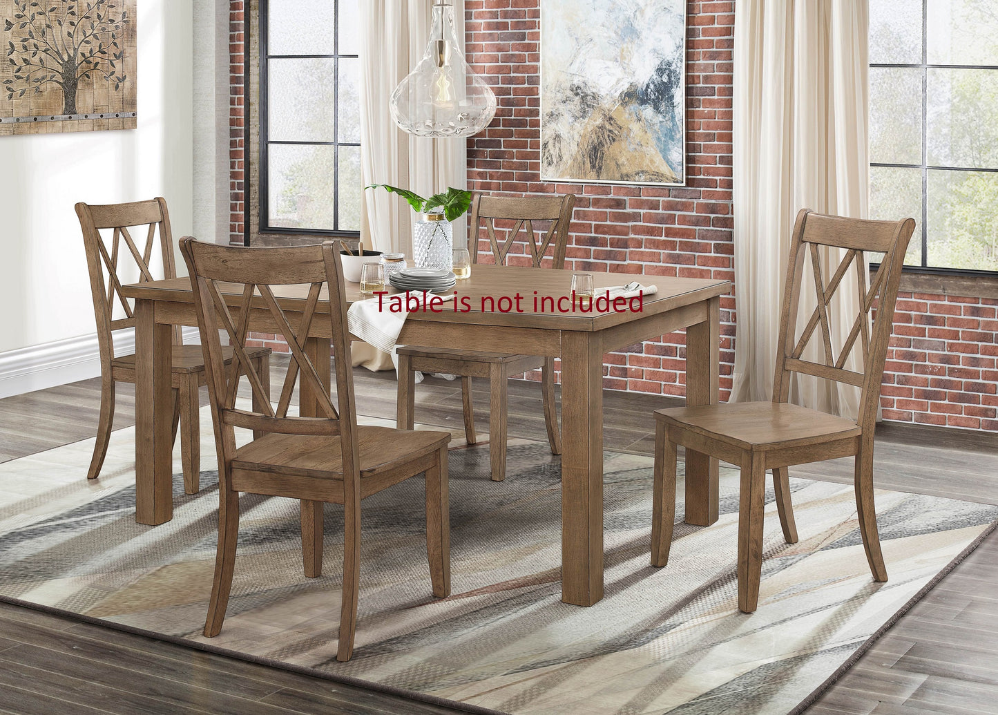 Rustic oak dining chair with crisscross backrest design