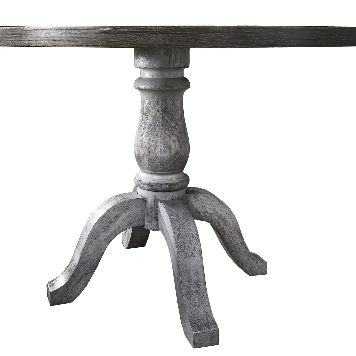 Rustic pedestal base with a distressed gray finish