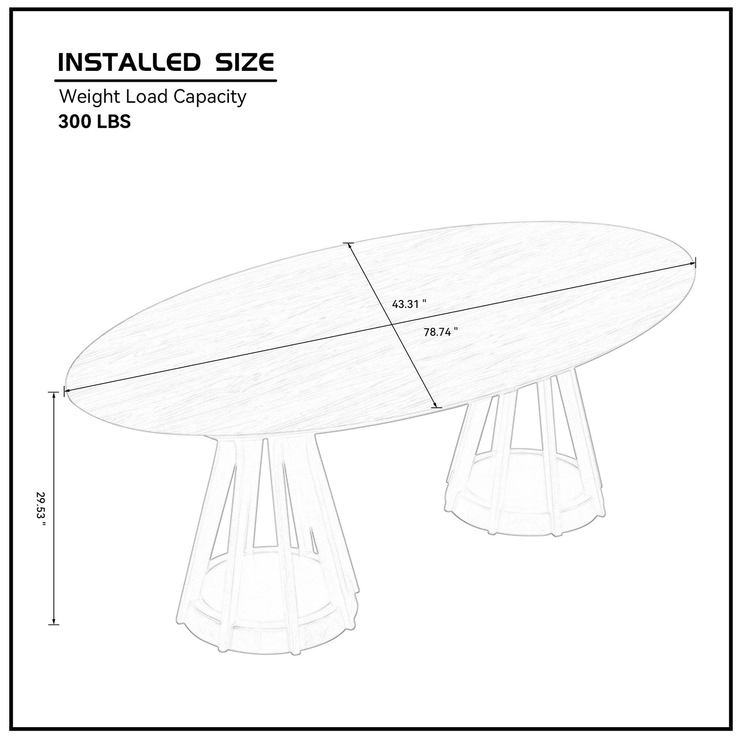Oval dining table with sketch lines L x W x H supports lbs