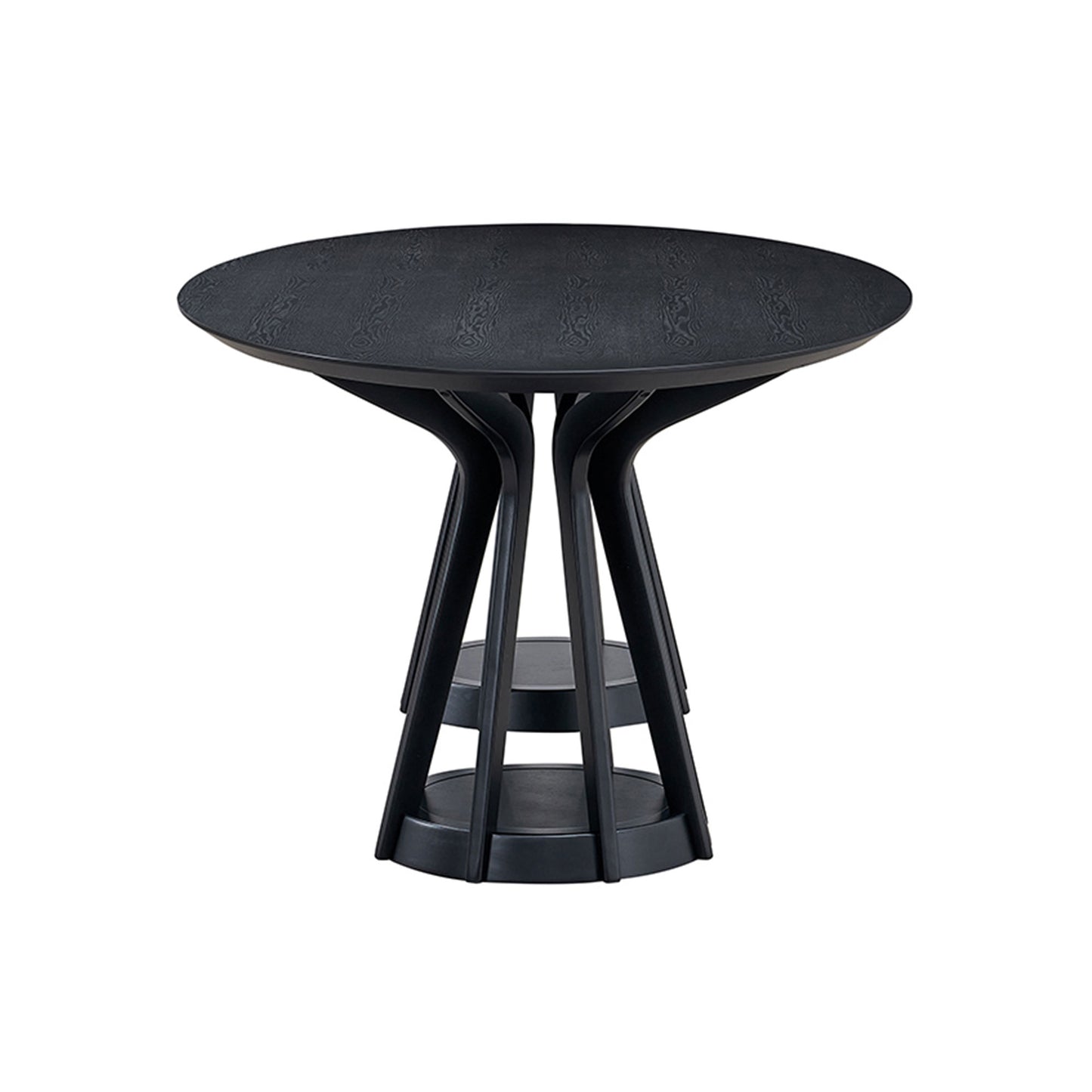 Dark oakeffect round dining table with sculpted base