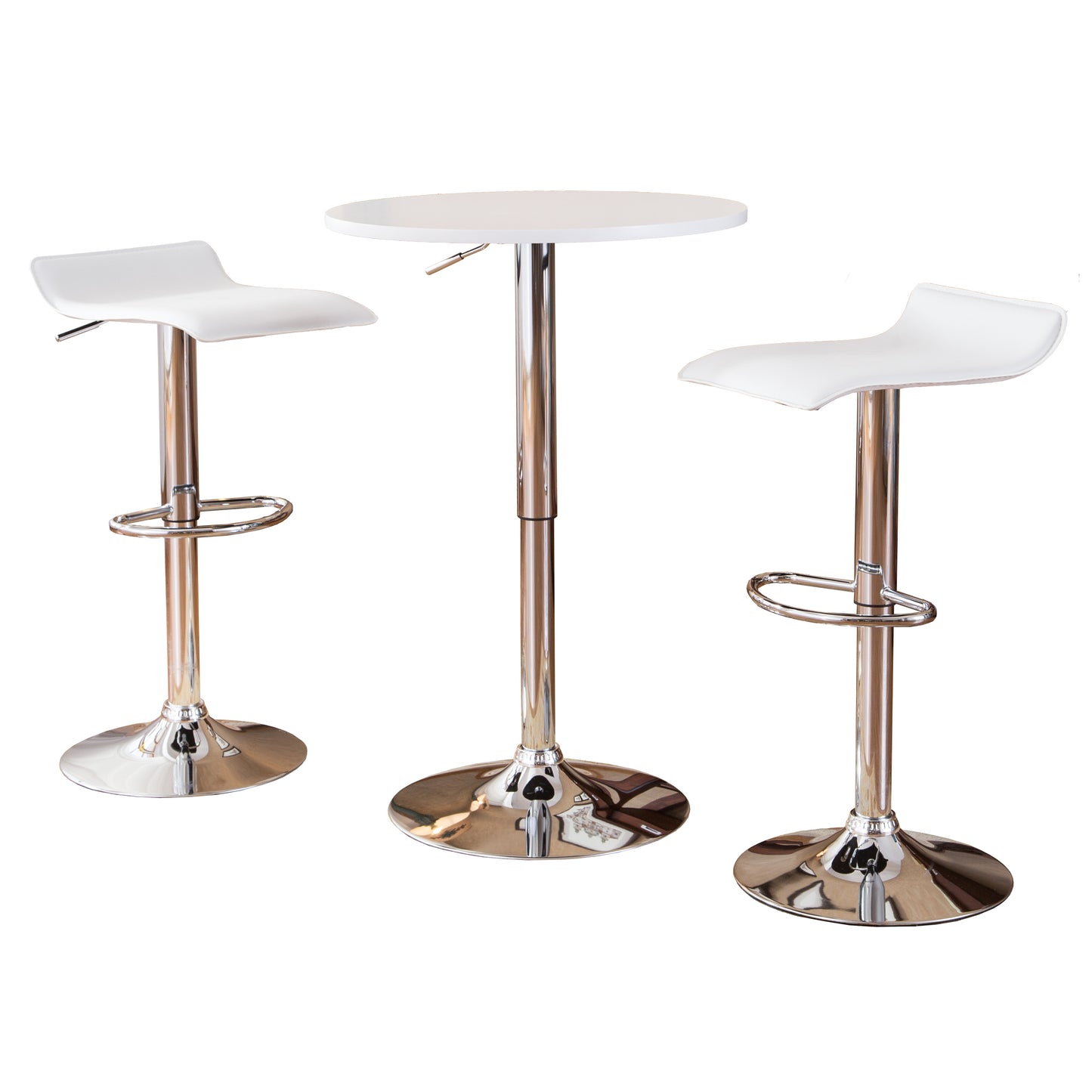 White adjustable bar stool with chrome base and footrest