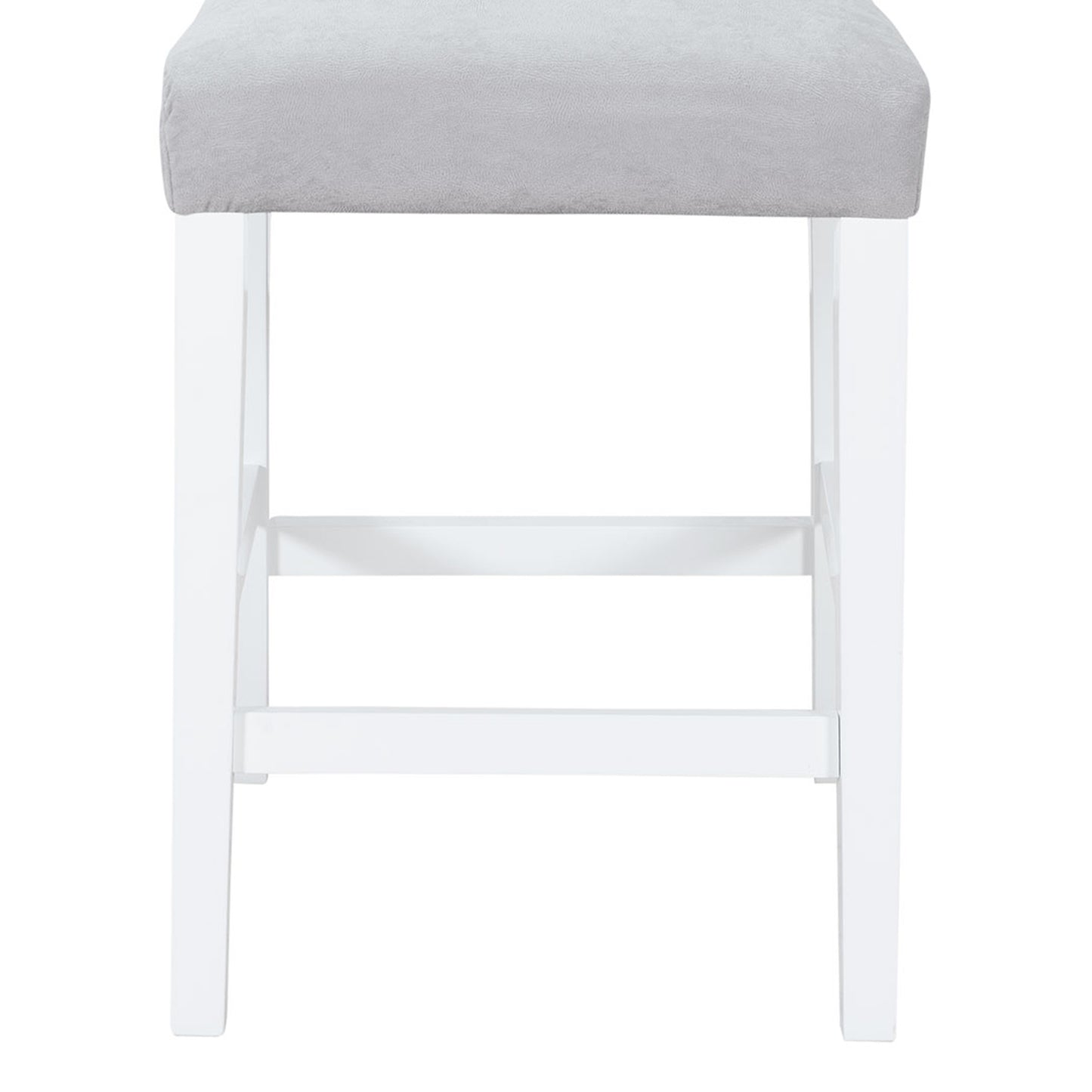 Padded gray fabric counter stool with white wooden legs