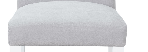 Soft grey suede dining chair cushion with white wooden legs