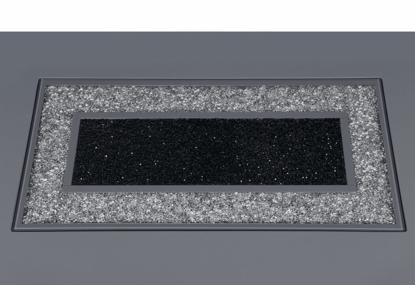 Rectangular crushed crystal decorative tray with mirrored black center