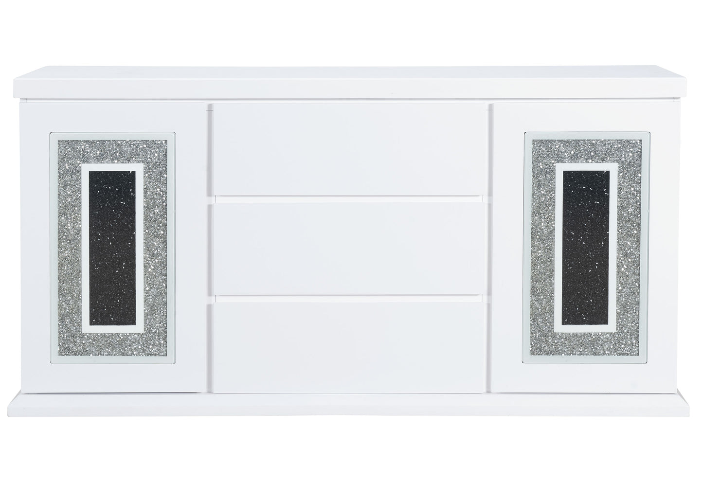 White mirrored cabinet with crushed diamond accents