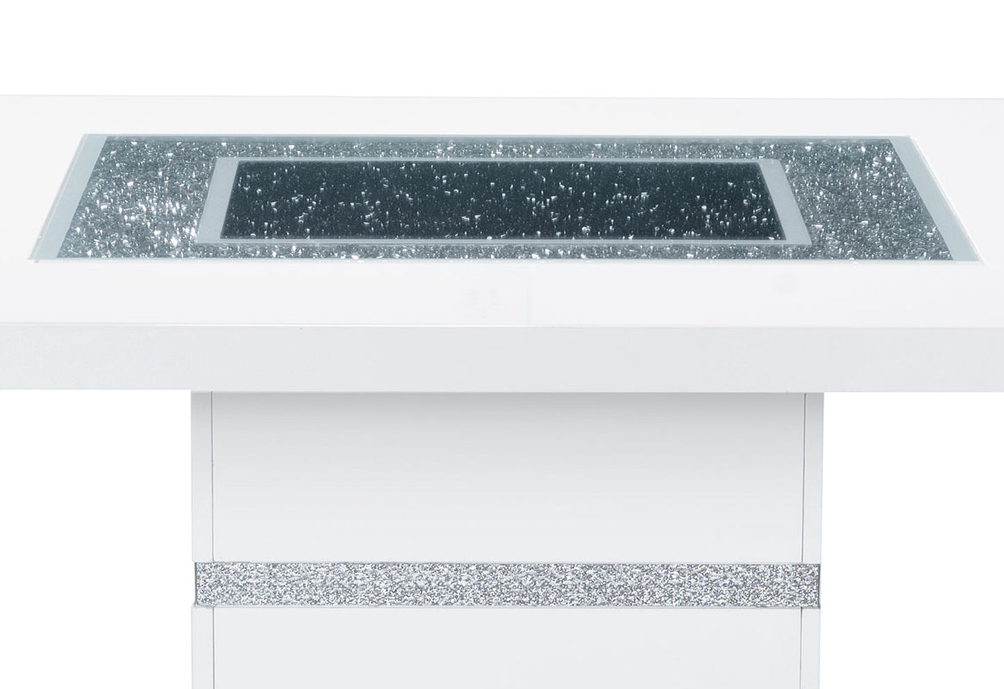 White dining table with crushed diamond inlay on surface
