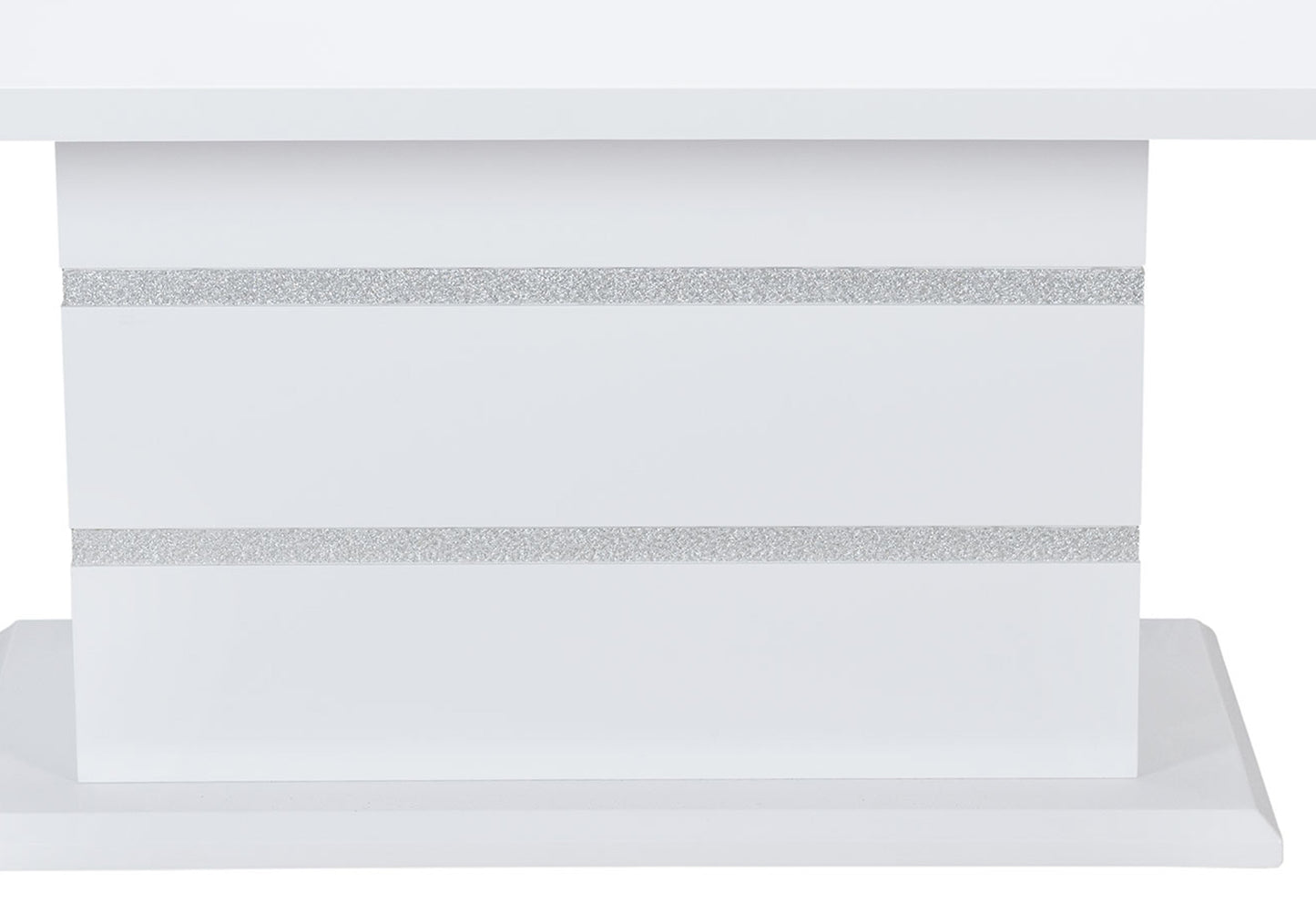White console table base with silver glitter detail
