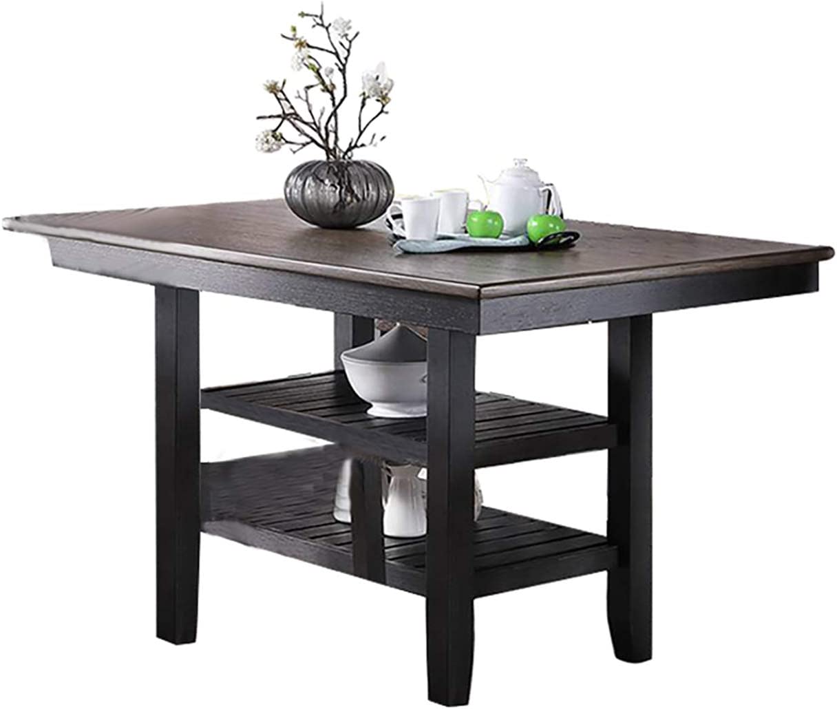 Rustic kitchen island table with dualtone wood finish and storage shelves