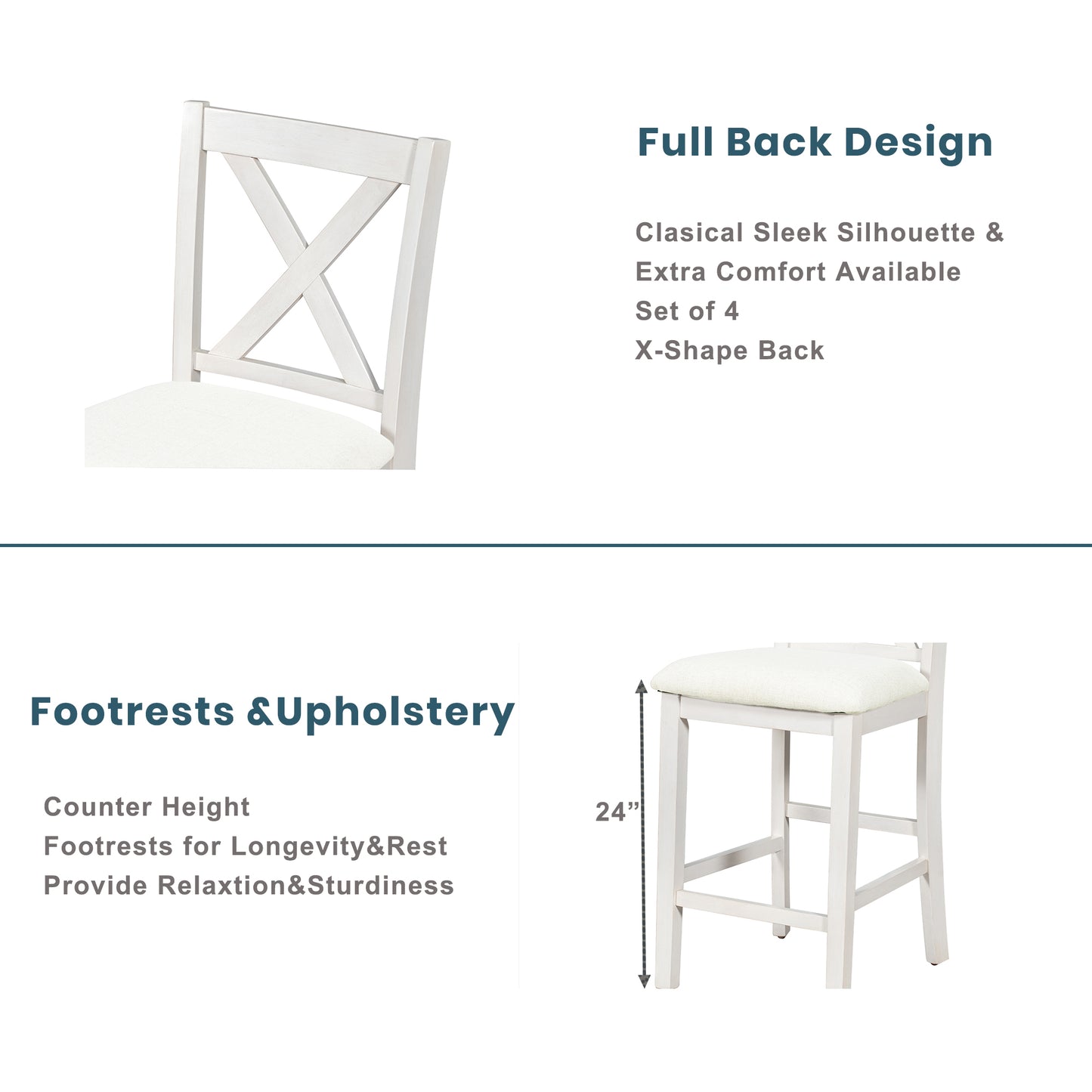 White distressed wood counter stool with Xback design