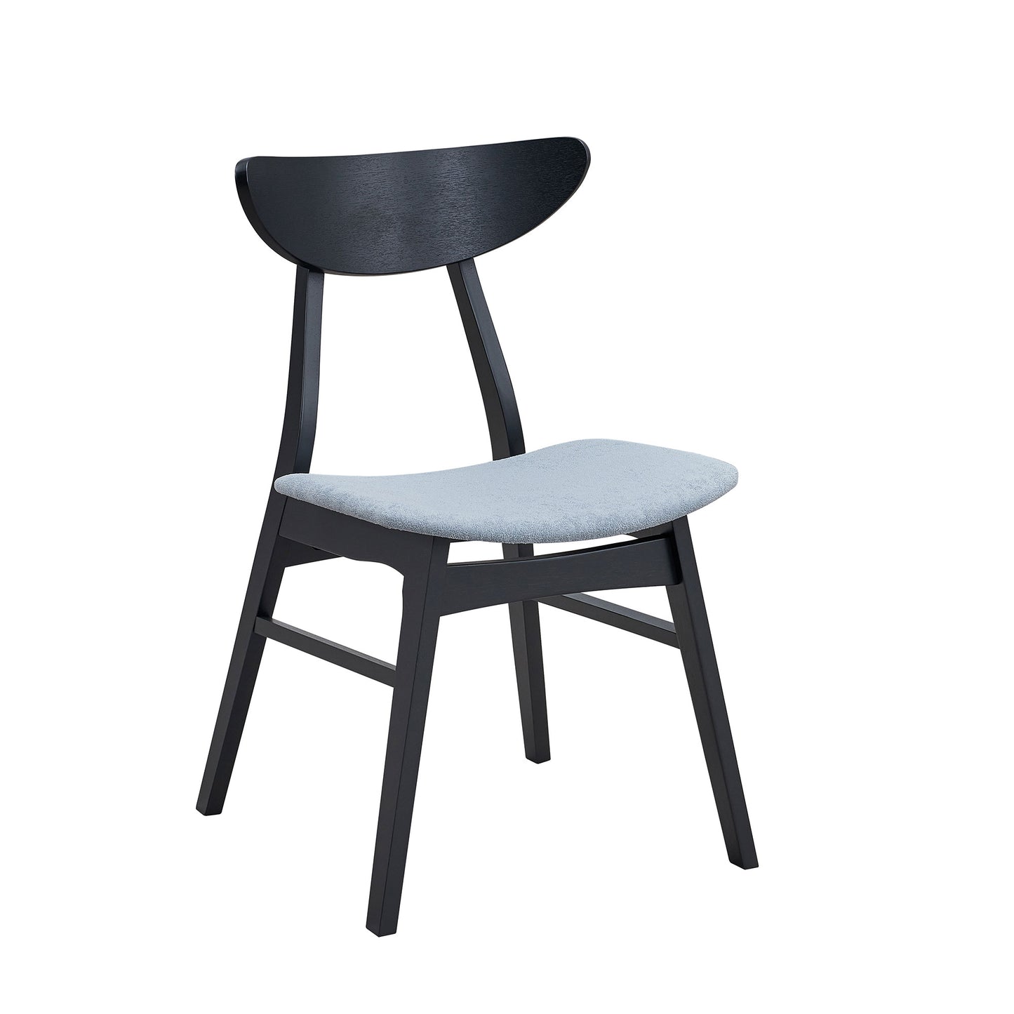 Black wooden dining chair with light grey upholstered seat