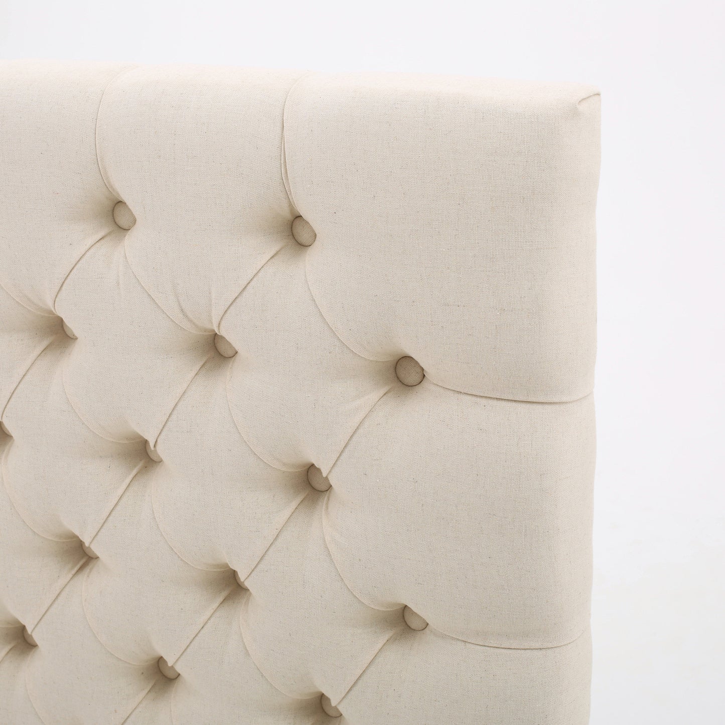 Cream linen tufted headboard with button detailing