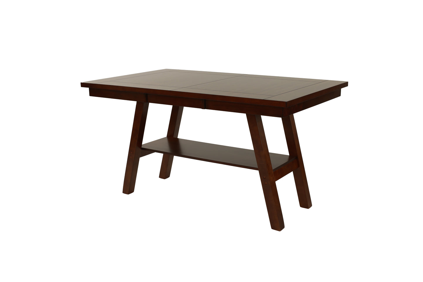 Dark wood console table with bottom shelf and tapered legs