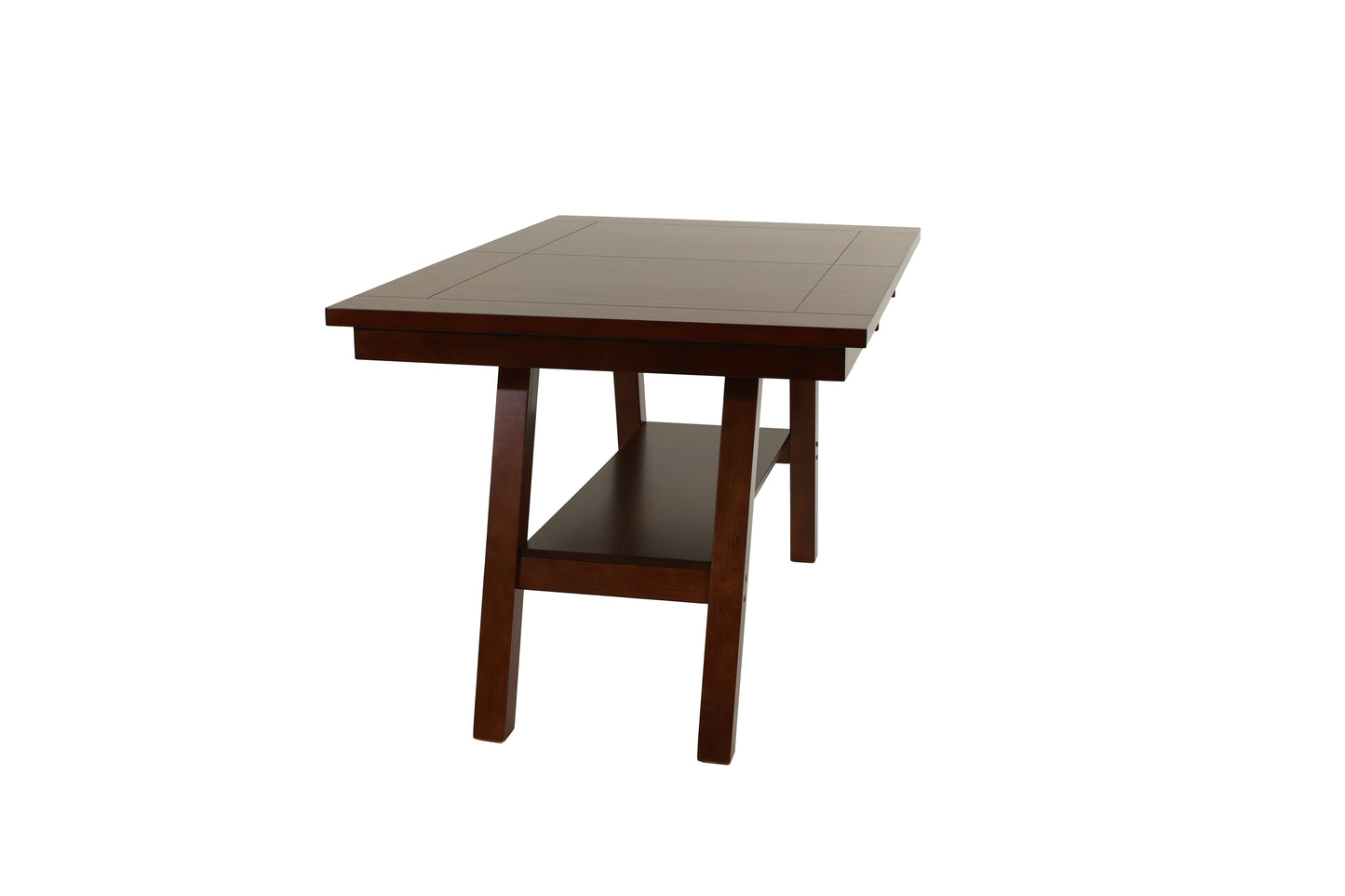 Dark brown wooden console table with slatted shelf