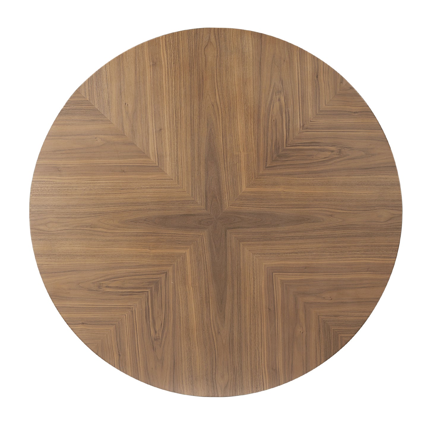 Walnut veneer round tabletop with a starburst inlay design