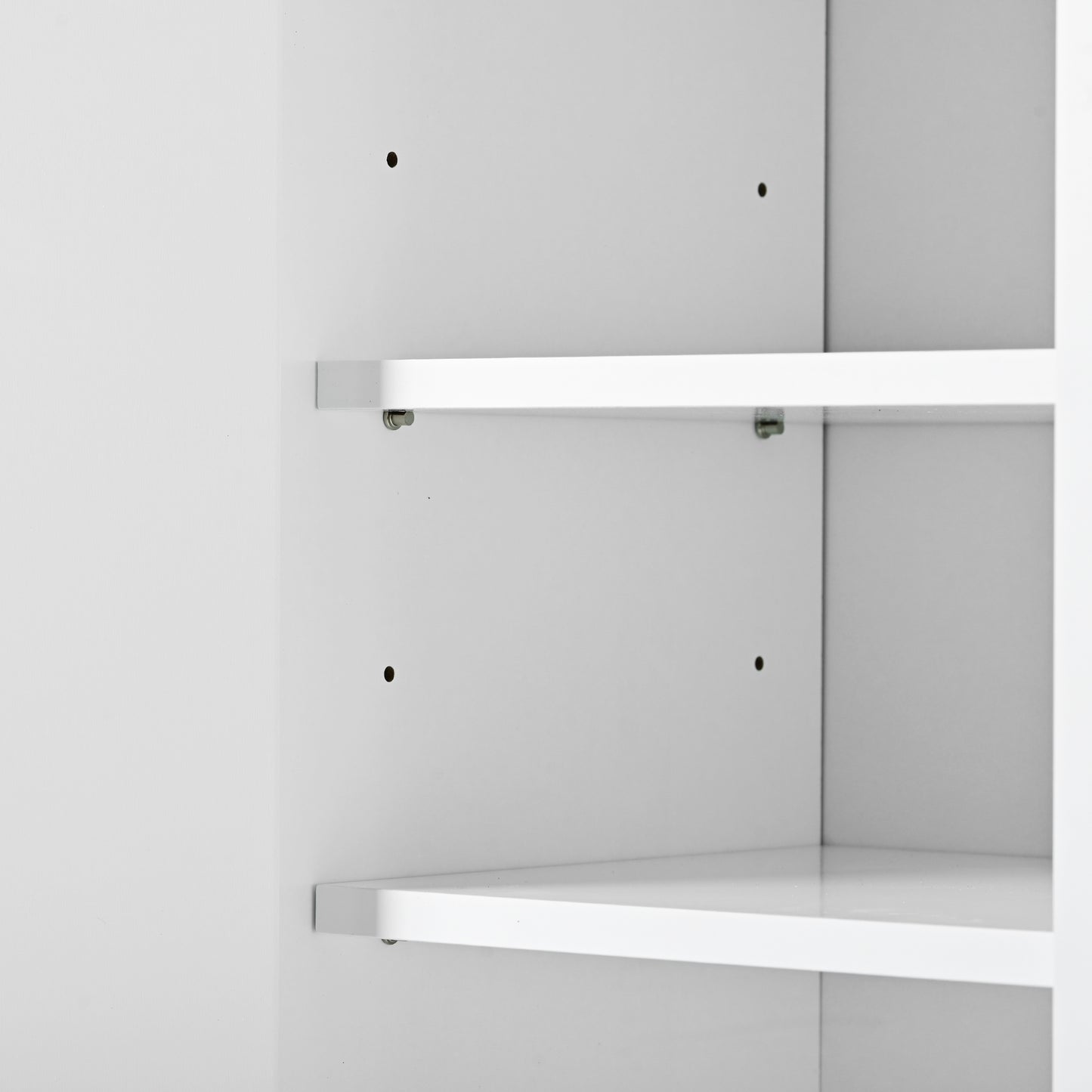 White melamine shelf with metal support