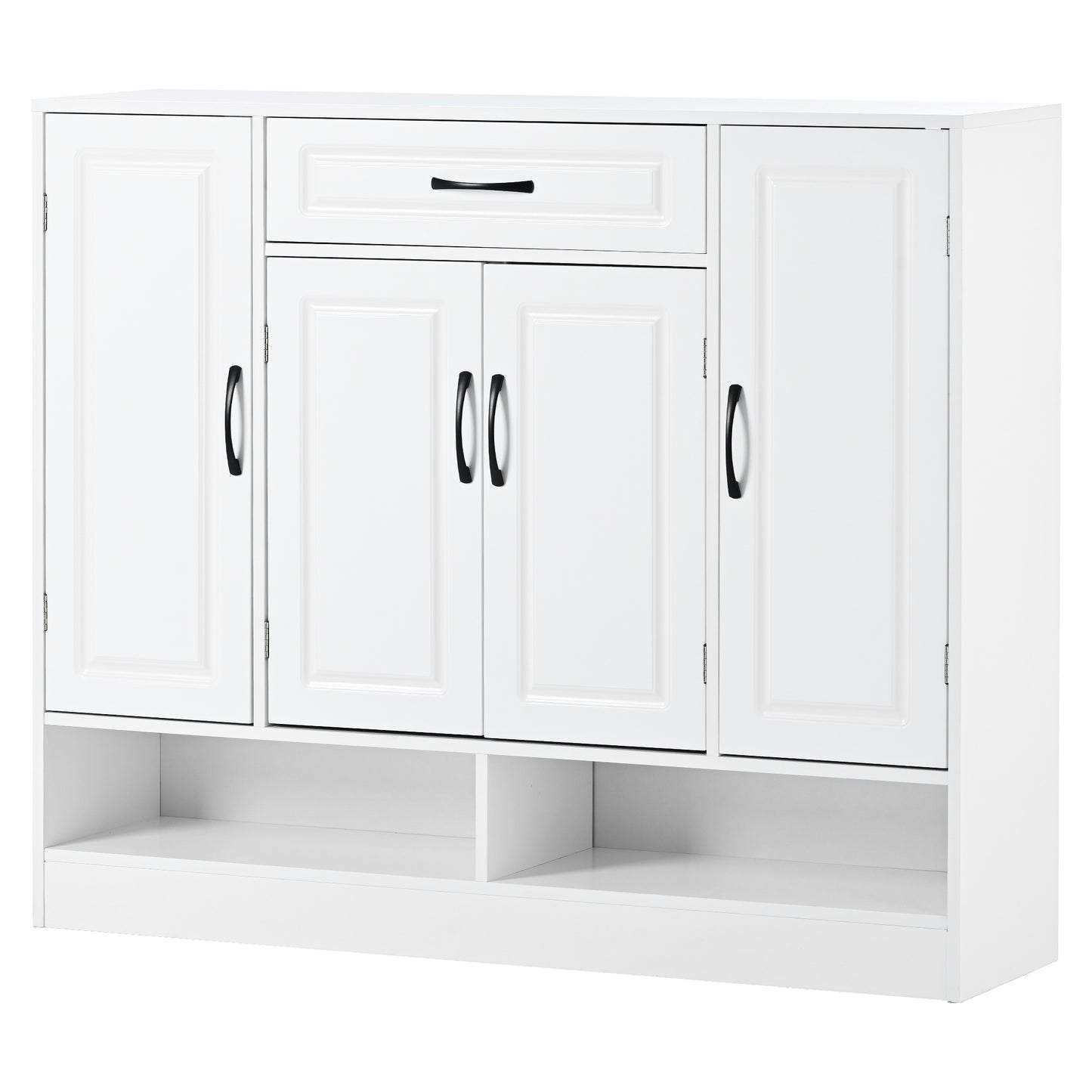 White storage cabinet with one drawer and four doors