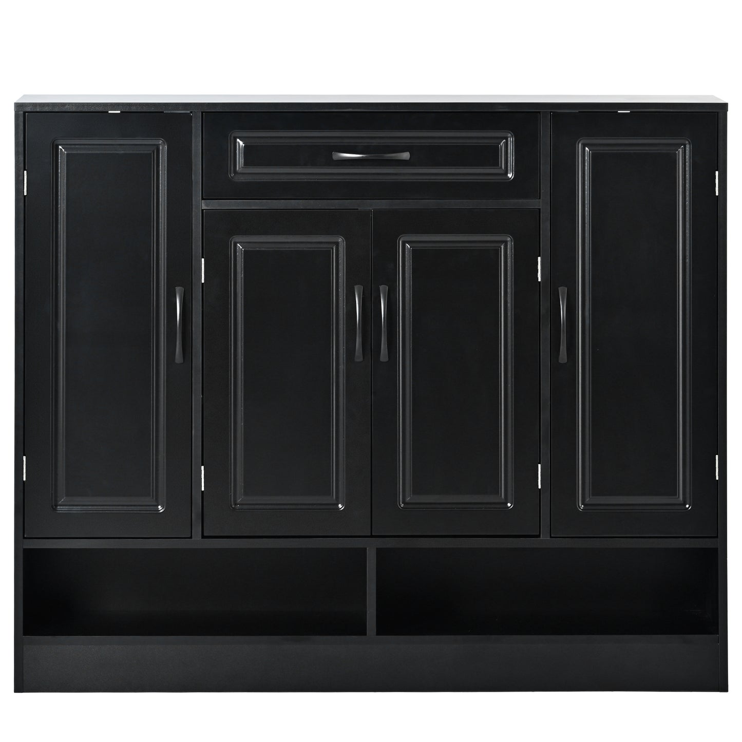 Black wooden vanity cabinet with two drawers and four doors