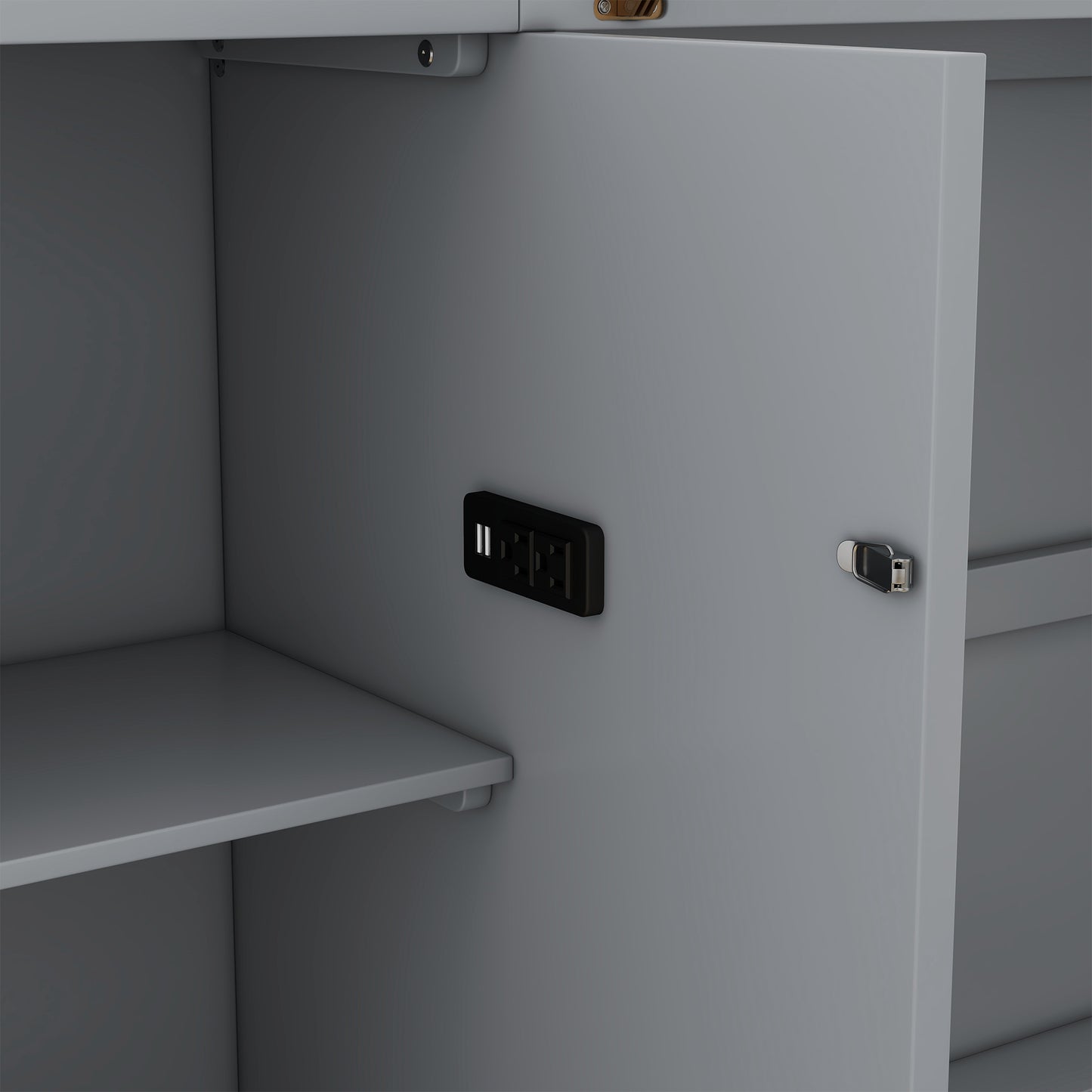 Gray filing cabinet interior with builtin USB charger