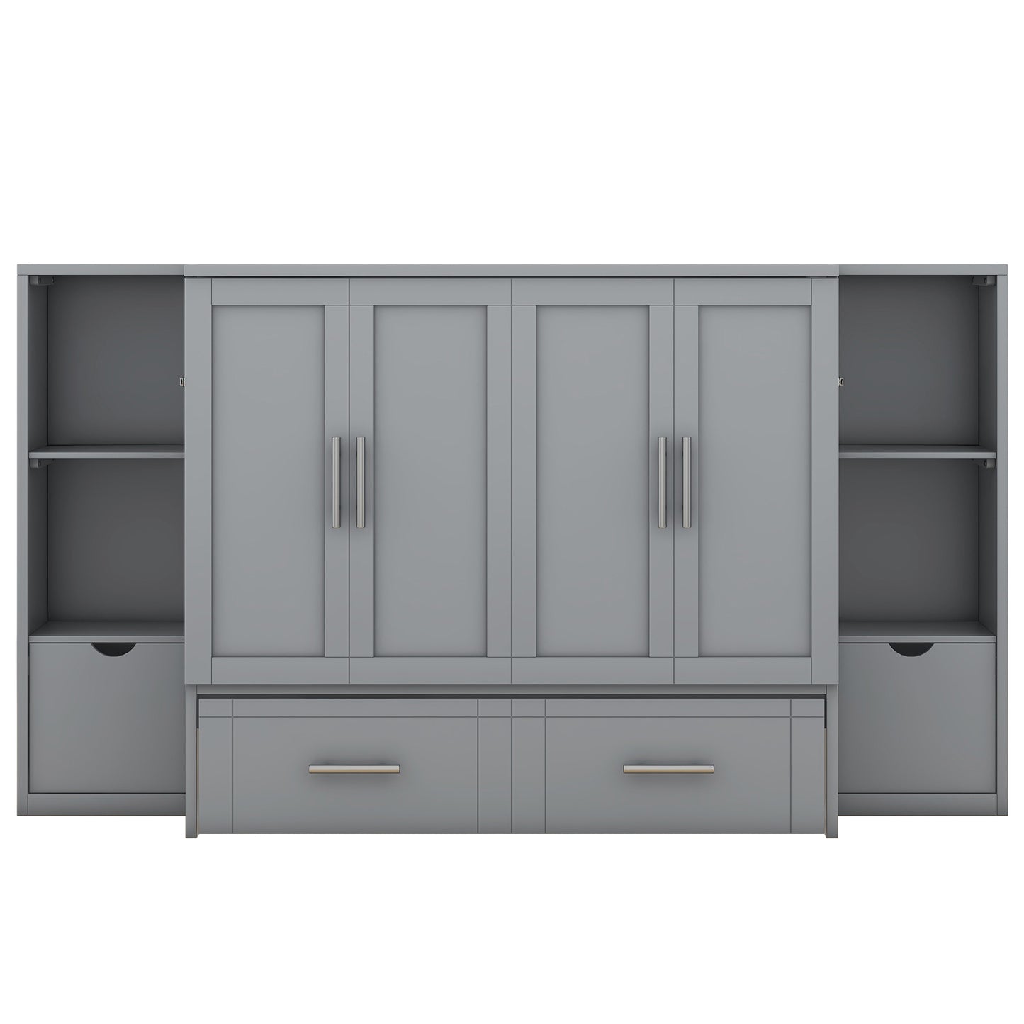 Gray modern wall unit with four cabinet doors and drawers
