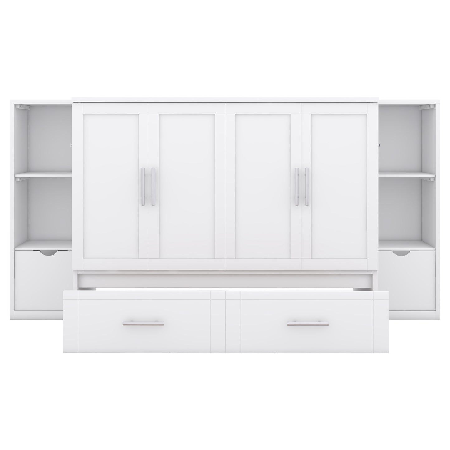 White modern storage cabinet with four doors and two drawers