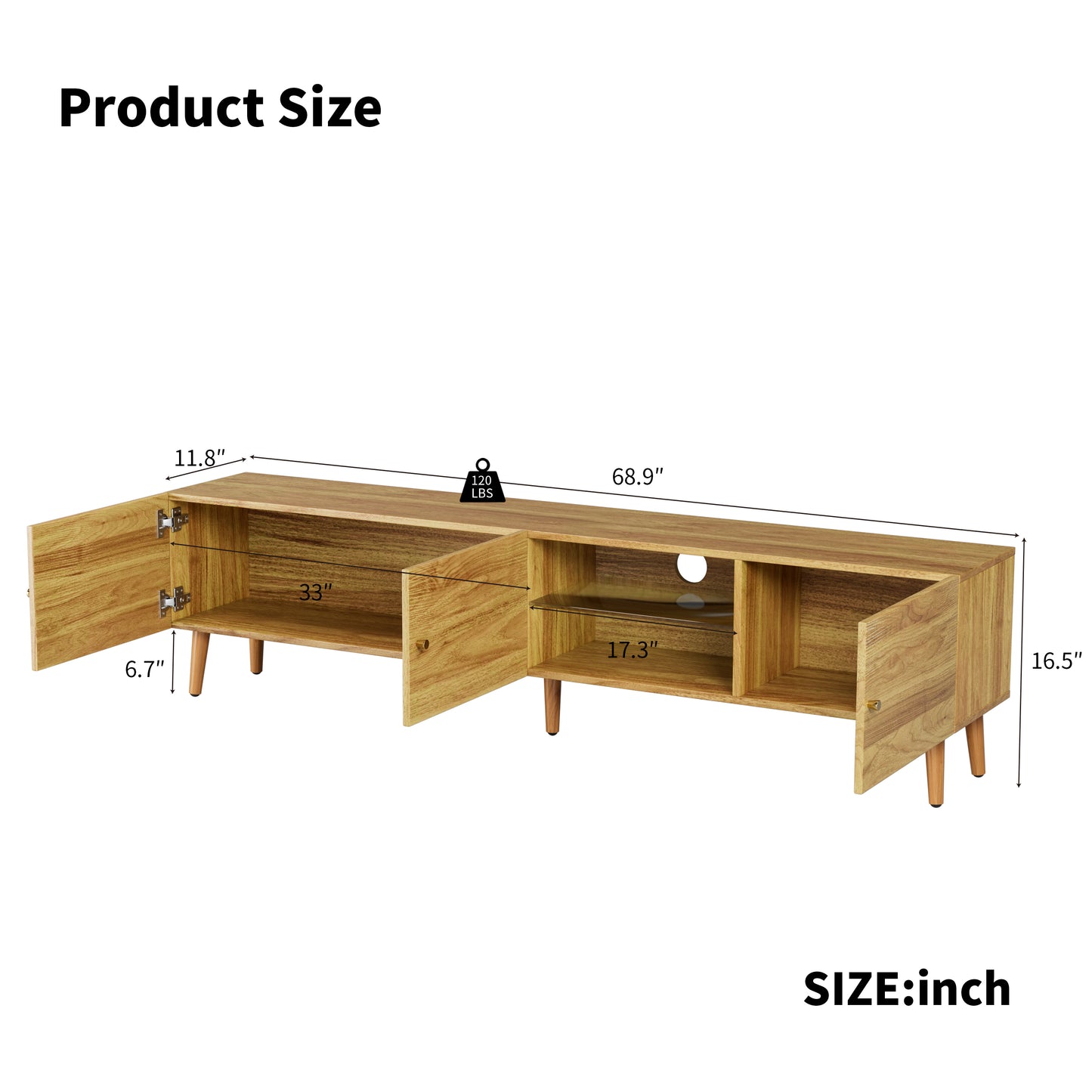 Wooden entertainment center with dimensions L x H x D
