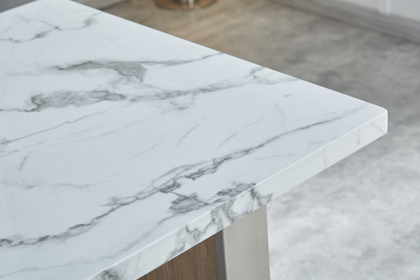 White marble countertop with grey veining
