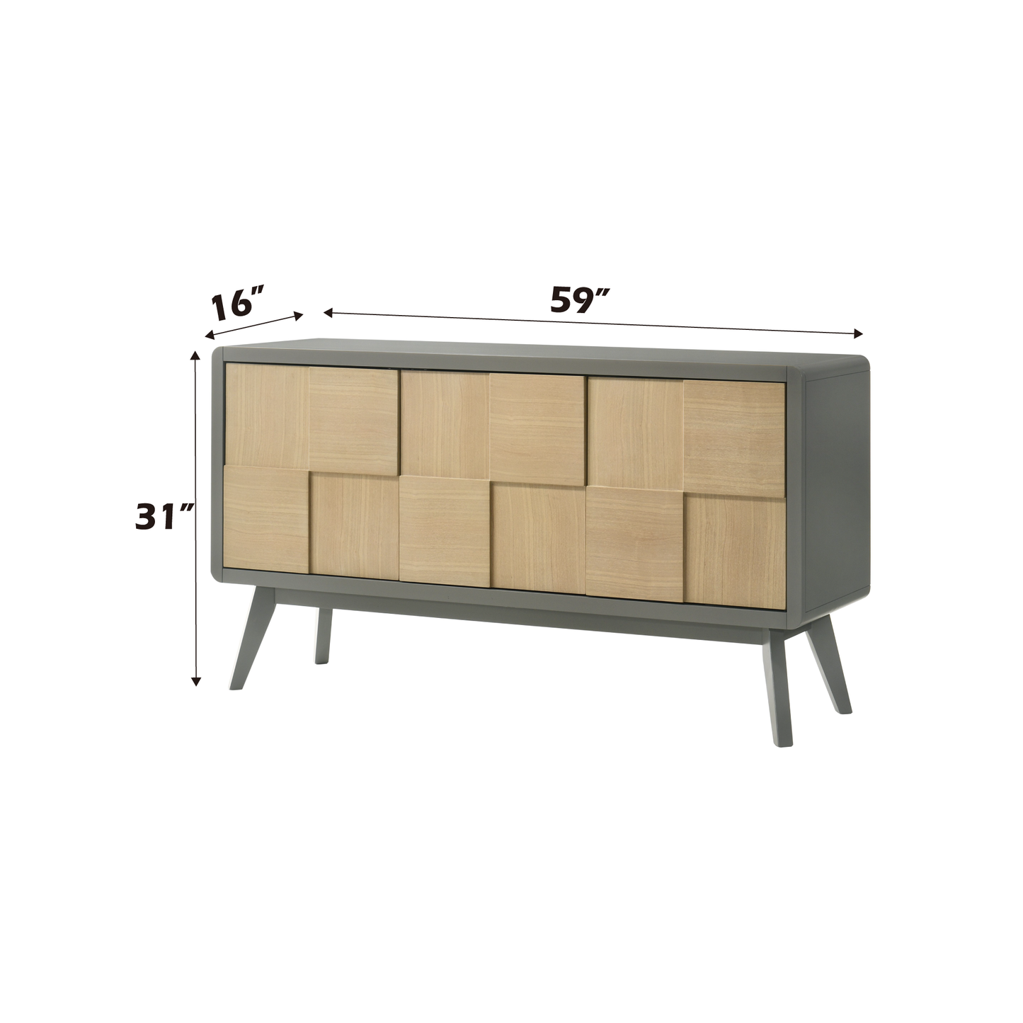 Modern gray dresser with light wood grain drawer fronts W
