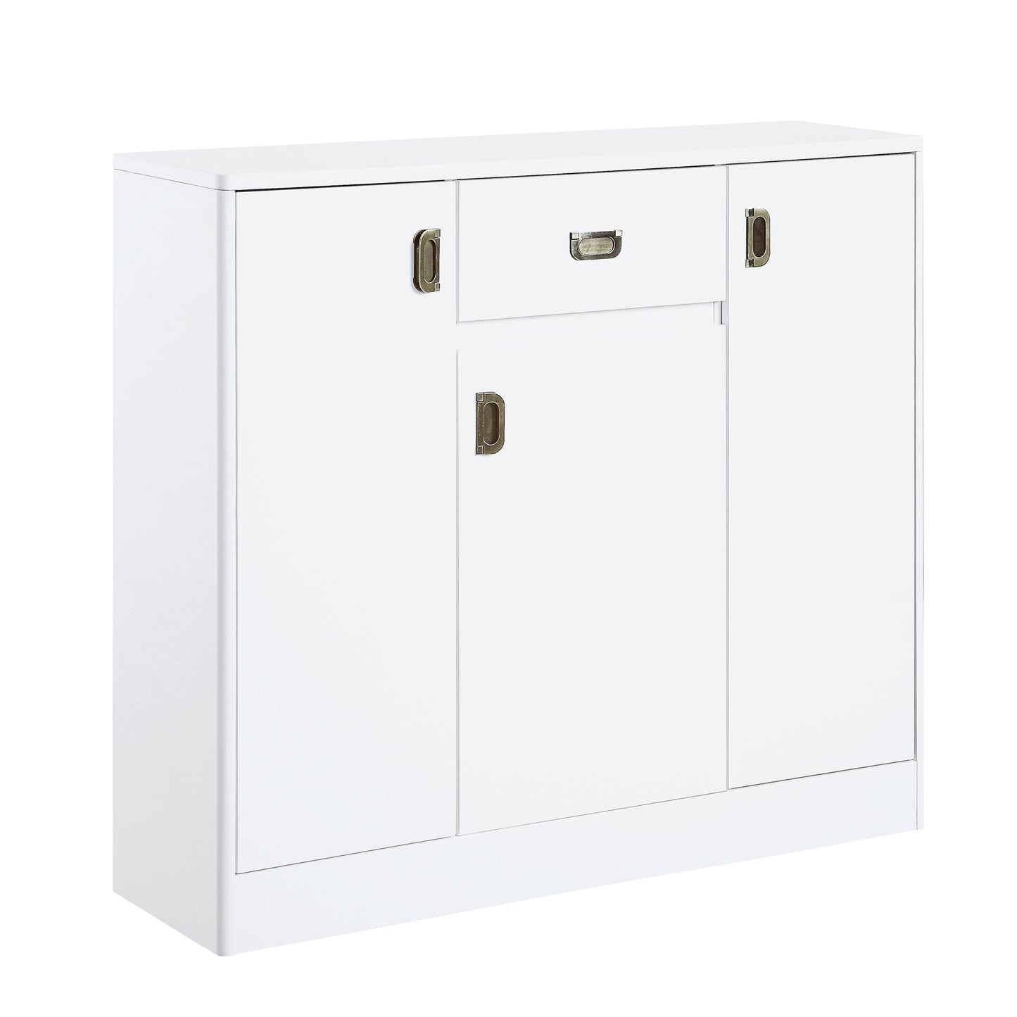 White sideboard with brass handles