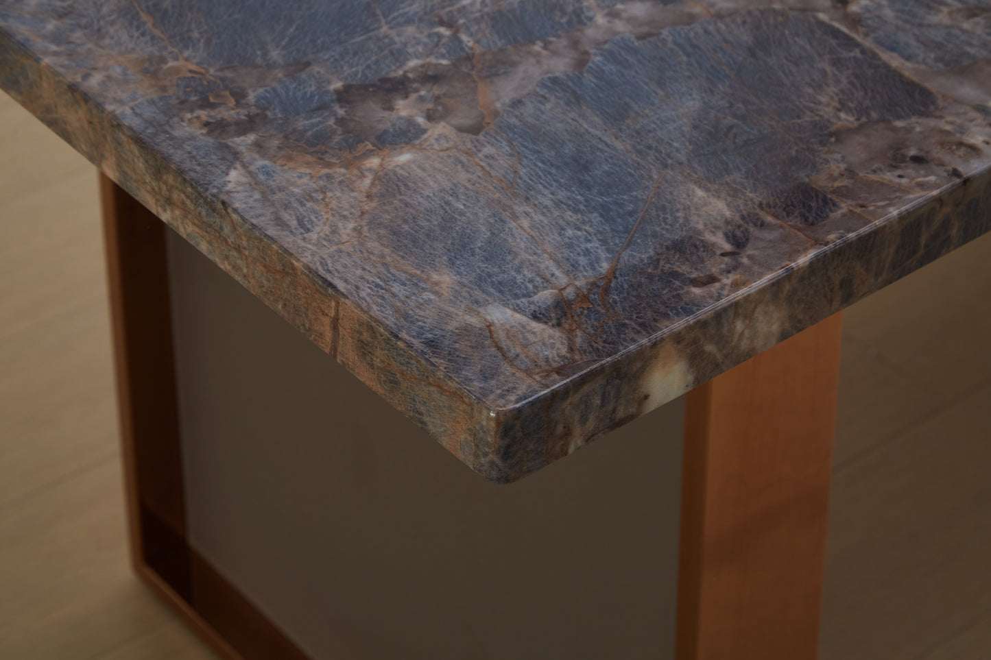 Dark grey marble coffee table with natural veining and polished finish