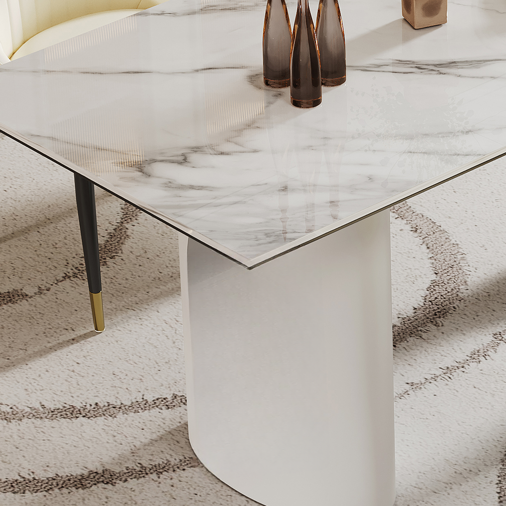 Modern white marble dining table with goldtipped legs