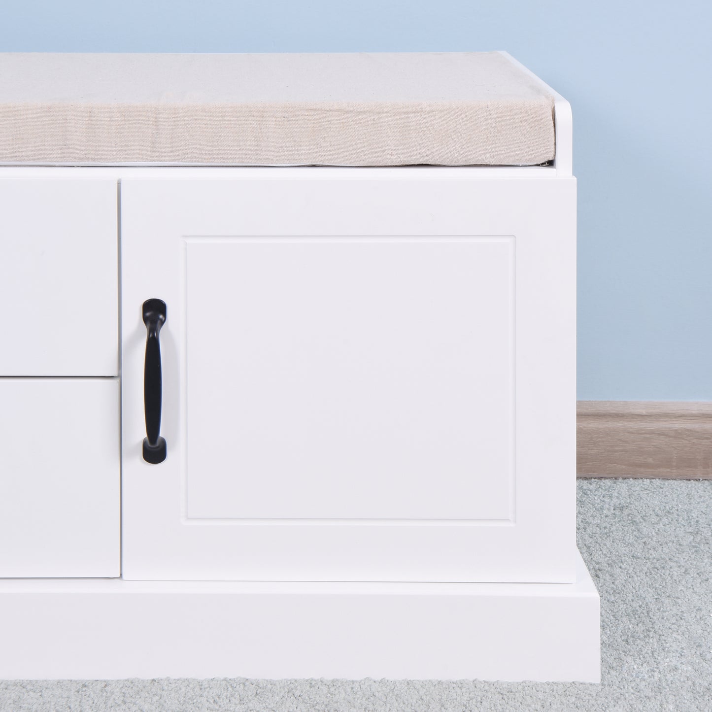 White shoe bench with padded seat
