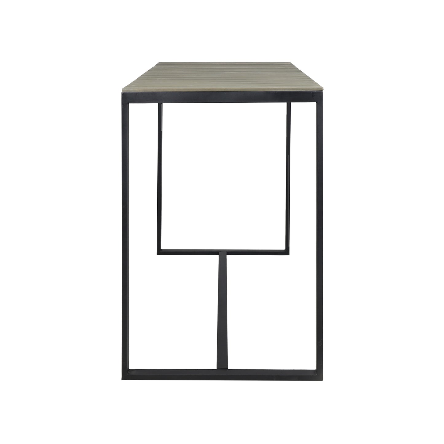 Modern gray slat top console table with black metal frame